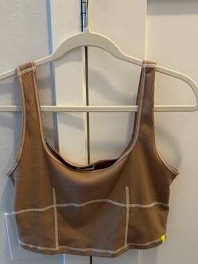 Gianni Bini Ribbed Camel Crop Tank with Contrast Stitching